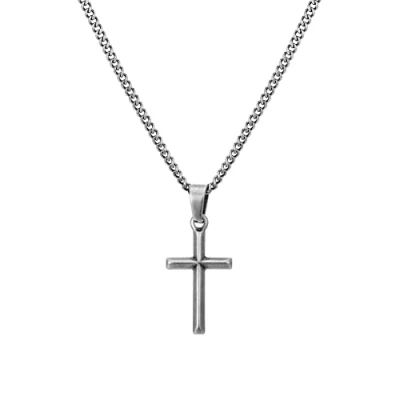 Immagine di Murtoo Collana Crocifissa Per Uomo Donna Pendente Acciaio Inossidabile Cindolo Croce Semplice, 2 Dimensioni, Catena Acciaio/Argento Nero 50+5cm, Argento antico(S)