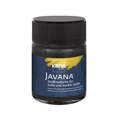 Immagine di KREUL 91961 Vernice per tessuti Javana chiari e scuri, 50 ml nero vetro, carattere pastoso, timbrare stenografare, lavabile dopo il fissaggio