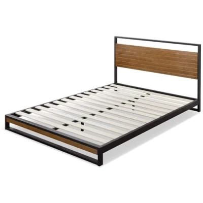 Immagine di Zinus Suzanne Bed 140x190 cm Altezza del telaio letto 18 Struttura a piattaforma in metallo e legno con supporto doghe Marrone nero