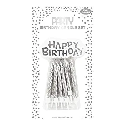 Immagine di Clairefontaine 26574 SC Set da 12 candele per compleanno + portacandele 1 supporto&quot;Happy Birthday&quot; COLORE: argento compleanno, Happy Birthday
