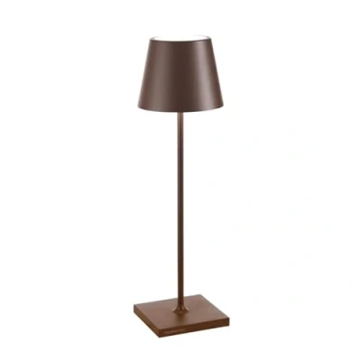 Immagine di Zafferano, Lampada Poldina Pro, da Tavolo Ricaricabile e Senza Fili con Controllo Touch, Utilizzabile anche come Esterni, Dimmer, 2200 3000 K, Altezza 38 cm, Colore Corten