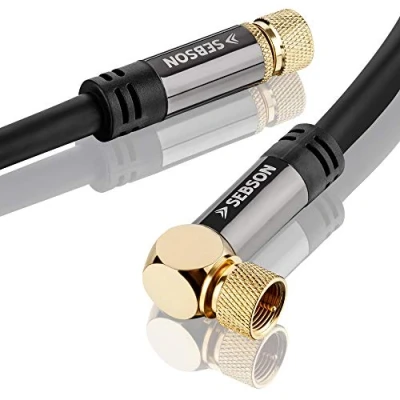 Immagine di SEBSON Cavo Satellitare 2m, Connettore F Gomito 90 Gradi, Maschio 105dB 75Ohm Schermato, Coassiale per Televisione (4K, HDTV, UHD), Radio, Internet