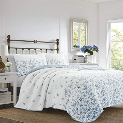 Immagine di Laura Ashley Collezione Flora Set copripiumino 100% cotone, reversibile con federe coordinate, prelavate per una maggiore morbidezza, doppio, blu