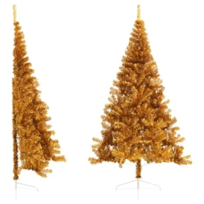Immagine di vidaXL Albero di Natale Artificiale a metà con Supporto Oro 210 cm Pet