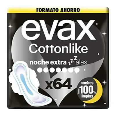 Immagine di Evax Cottonlike Assorbenti con Ali Notte, Extra 64 Unità, Fino al 100% Notti Pulite