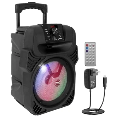 Immagine di Pyle Speaker Bluetooth Portatile, Ricaricabile da 400W con Subwoofer 20,32 cm, Ingressi USB/MP3/FM Radio/ 0,635 cm per Microfono, LED Multicolori, Batteria Integrata Telecomando
