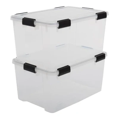 Immagine di Iris Ohyama, Scatole Portaoggetti Ermetiche in Plastica, 50L, Set di 2, Trasparente, Coperchio Impermeabile, con Chiusura, Impilabile, Per Esterni, Garage, Vestiti, Antipolvere, Senza BPA, AT L