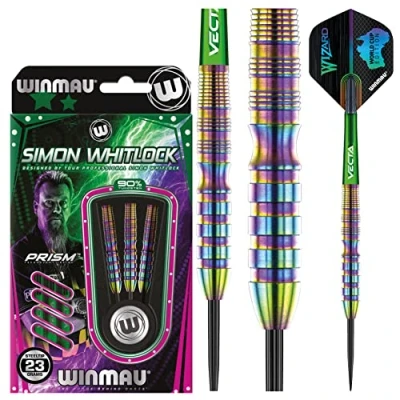 Immagine di WINMAU Simon Whitlock Urban World Cup Edition 23 Gram Professional Steeltip Freccette in Tungsteno Set con Alette e Steli (Shafts)