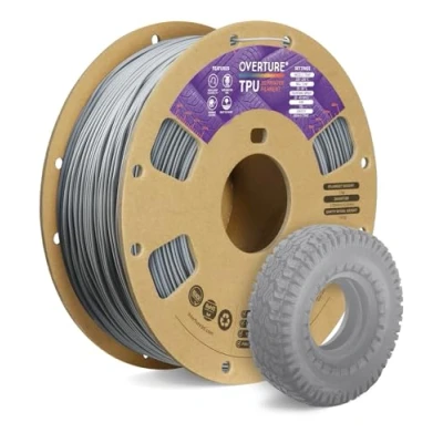 Immagine di OVERTURE Filamento TPU 1kg Grigio, 1.75mm Flessibile per Stampante 3D, Elevata Liquidità, Precisione Dimensionale +/ 0.03 mm, 3D (Grigio)