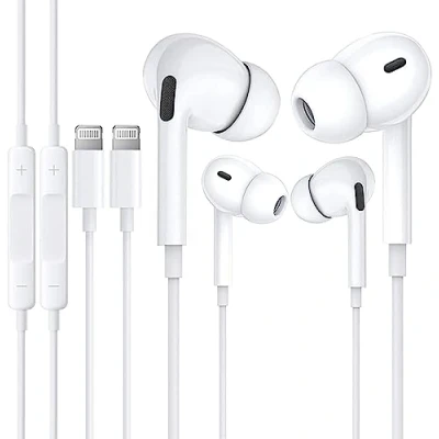 Immagine di Auricolari Apple con cavo, 2 pezzi, [MFi certificati] in ear Lightning compatibili iPhone 14/13/12/11/X/Pro/Pro Max Ipad