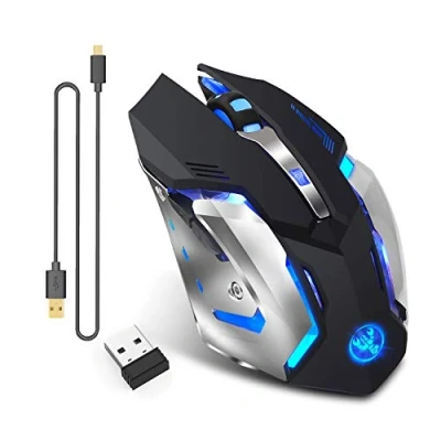 Immagine di Ricaricabile 2.4Ghz Mouse Senza Fili con 7 colori Retroilluminati (batteria al litio da 600 mA) (Argento nero)