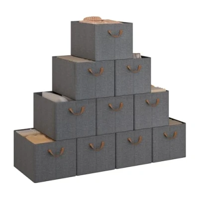 Immagine di WOLTU Set di 10 Scatole Portaoggetti Pieghevoli, Pieghevoli in Tessuto con Manici, per Vestiti e Giocattoli, Grigio, 47x35x30 cm, ABB11gbn
