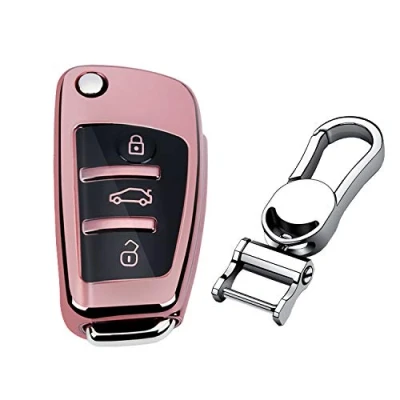 Immagine di M.JVisun Morbido TPU Chiave Auto Protettiva Custodie Cover per Audi A1 A3 A4 A6 A8 Quattro Q2 Q3 Q7 R8 RS3 RS6 S3 S6 TT TTS Lucido Rosa Metallo Portachiavi