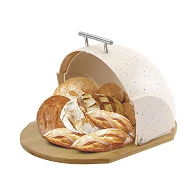 Immagine di Maestro MR 1678 BR Portapane per la Conservazione del Pane, Coperchio Scorrevole, Apertura Frontale, Contenitore Pane e Pasticceria Viennese, Design Moderno, Beige