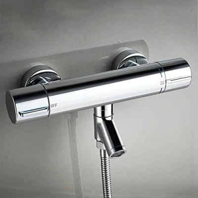 Immagine di AFUDER Miscelatore Termostatico doccia 38℃ Nero Vasca da Bagno Termostato G 1/2&quot; Rubinetto a due Uscite in Ottone Cromato