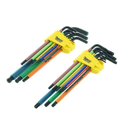 Immagine di SabreCut 18 pezzi SCTGKB1 Soft Grip Comfort Extra Long Black Oxide Hex, Hex Diamond (Hex Plus) e set di chiavi sicurezza Torx con codifica a colori Dimensioni 1,5 mm 10 mm, T10 T50