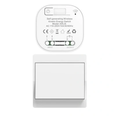 Immagine di Cerhot Set di ricevitori interruttori della luce senza fili autoalimentati, telecomando per interruttore da parete, illuminazione a LED interni ed esterni, batteria (EU 1 marce +