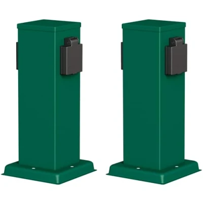 Immagine di ledscom.de 2 prese da giardino a colonna POLLY per esterni, IP44, vie, acciaio inox, verde, quadrate, 27 cm