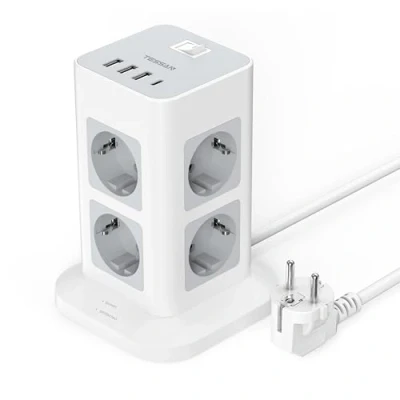 Immagine di TESSAN Ciabatta Multipresa con USB C e 8 Prese, Protezione Sovratensione 3 A 1 C, Elettrica Interruttore, 2 metri, Schuko 3600W