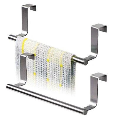 Immagine di Tatkraft Horizon 2 Set di Portasciugamani Grigio in Acciaio Inossidabile da Appendere Sopra la Porta per Cucine e Bagni con Striscia Antiscivolo Antigraffio