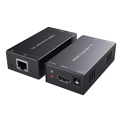 Immagine di PWAYTEK Extender HDMI 1080p a 60Hz, 3D, trasmette Full HD non compresso fino 50 m con singolo cavo Cat5e/Cat6/Cat7, supporta funzioni EDID e POC (trasmettitore ricevitore).