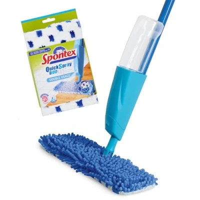 Immagine di Spontex Mop a spruzzo piatto Quick Spray Duo con panni lavabili in microfibra Pulisce pavimenti laminato, legno e piastrelle Testa reversibile No Touch