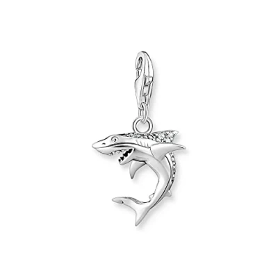 Immagine di Thomas Sabo 1885 643 14 Ciondolo a forma di squalo con zirconi, in Argento sterling, dimensioni: 15,2 mm, 24,8 misura unica, Zirconia cubica,