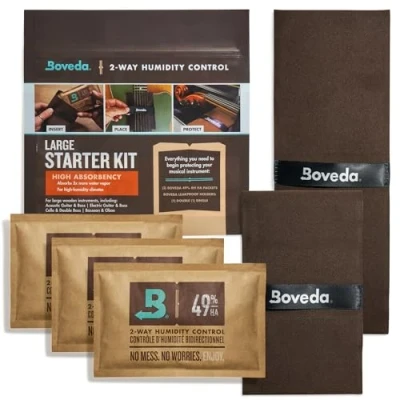 Immagine di Boveda Music High Absorbency Large Starter Kit (2) 49% RH ideale per il controllo dell&#039;umidità bidirezionale estremi climi chitarre e altri grandi strumenti in