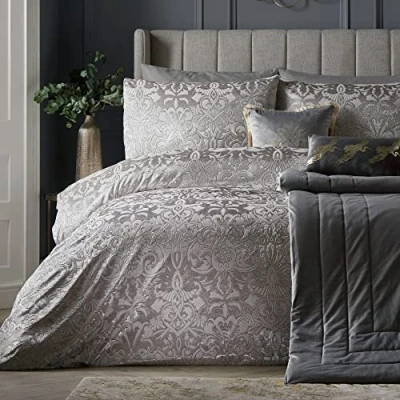 Immagine di Laurence Llewelyn Bowen Firenza Set Copripiumino Jacquard Letto Super King Size in Argento