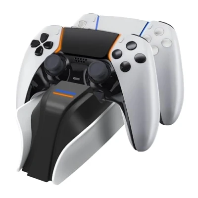 Immagine di Snakebyte PS5 TWIN:CHARGE 5 PlayStation charging station for DualSense controller, charger kit 2 wireless controllers including Type C cable, LED charge status display, design, White