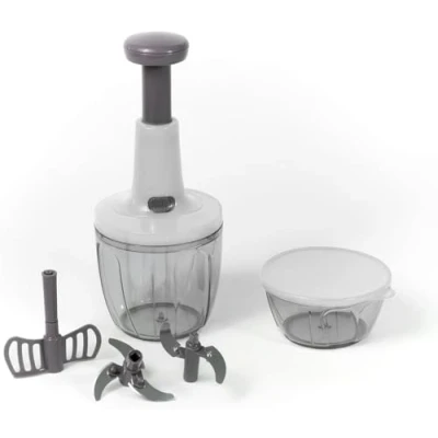 Immagine di Meridiana CHEF ROTOR Mixer Tritatutto Manuale, 5 Lame acciaio Inox, Trita Verdure Frullatore Manuale Taglio di Cipolla Tritaverdure, press Chopper, Contenitore 900 + 500 ml (Bianco)