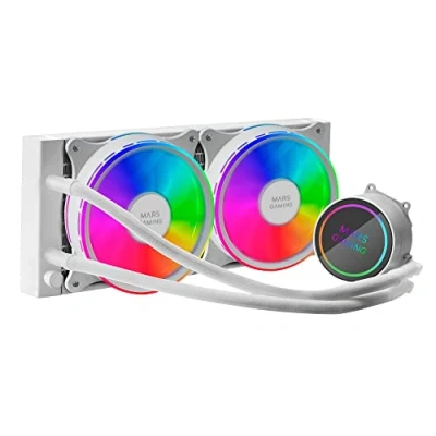 Immagine di Mars Gaming ML ONE240, Raffreddamento a Liquido CPU, TDP 400W, Infinity Mirror, 2x Ventole FRGB Silenziose, Universale Multisocket, Bianco
