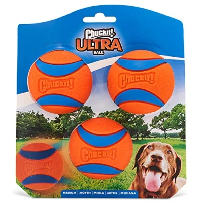 Immagine di Chuckit! Ultra Ball Palla giocattolo per cani, in gomma resistente, ad alto rimbalzo, galleggiante, compatibile con Chuck It Launcher, confezione da 3, media