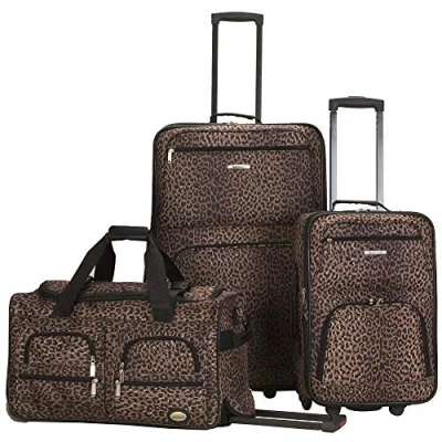 Immagine di Rockland set di valigie da 3 pezzi, trasparente, Leopard, Taglia unica, Melbourne Hardside Trolley espandibile con ruote girevoli