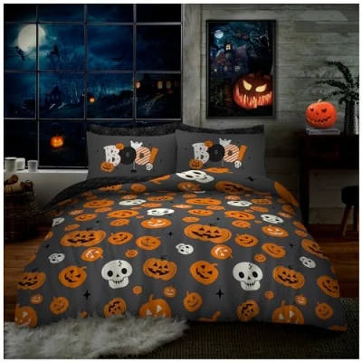 Immagine di GC GAVENO CAVAILIA Set di biancheria da letto king size con federe, reversibile, motivo Halloween (230 x 220 cm), tessuto in policotone