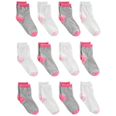 Immagine di Simple Joys by Carter&#039;s 12 Pack Sock Crew Calzini, Bianco/Grigio/Rosa, 2 3 Anni (Pacco da 12) Unisex