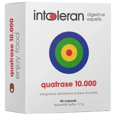 Immagine di Intoleran Quatrase 10.000 (Forte) enzimi Digestivi 36 capsule Miscela di ad alta dose per i FODMAP Vegano Low