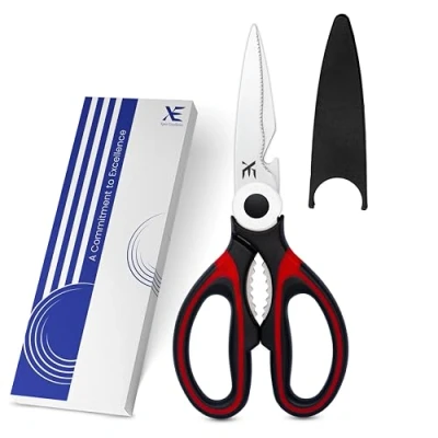 Immagine di XE Forbici da Cucina Resistenti Carne in Acciaio Inossidabile con Coperchio per Pollo, Pesce, Verdure, erbe Aromatiche e Apribottiglie Multiuso