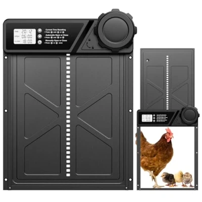 Immagine di MASTERFUN Porta Automatica per Pollaio Grande con Display, Alluminio Timer di Ritardata Serale e Mattutina, Automatica, Anti Pizzicamento, Nero