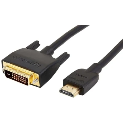 Immagine di Amazon Basics Cavo adattatore da HDMI a DVI (maschio), bidirezionale, 1080P, placcato oro, 0.9 m, confezione 1, nero
