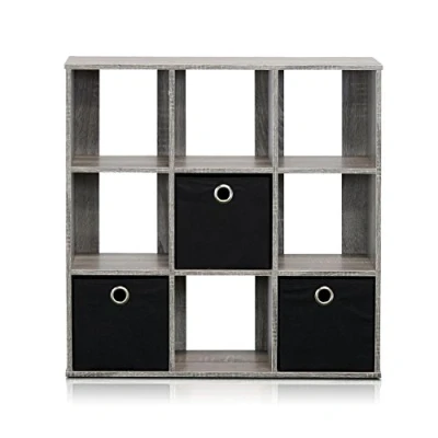 Immagine di Furinno Semplicistico Mobiletto Portaoggetti, Legno ingegnerizzato, Grigio/Nero, 9 Cube