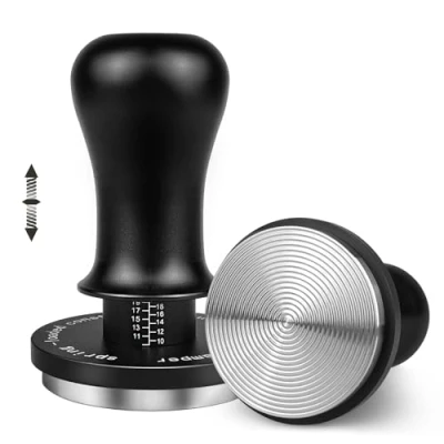 Immagine di HOLIHOKY Pressino per caffè da 58 mm, caricato a molla, pressione costante calibrata, 13,6 kg, portafiltro base filettata in acciaio inossidabile 304, nero