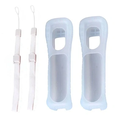 Immagine di 2 x Custodia in silicone bianco con cinturino da polso di ricambio per telecomando Wii