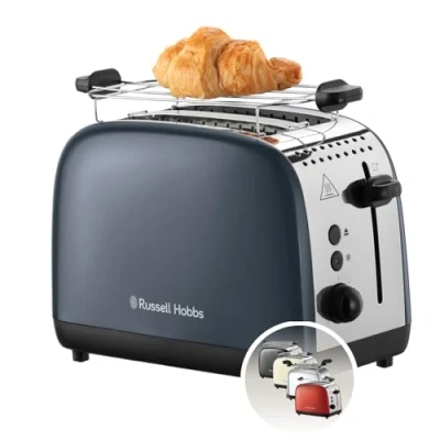 Immagine di Russell Hobbs Tostapane 2 Fette Acciaio Inox Grigio; Scomparti per toast extra larghi; 6 livelli di doratura; Funzione scongelamento; solleva e guarda, 1600 W, ColorPlus 26552 56
