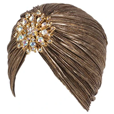 Immagine di EORUBE Cappello a Turbante Vintage con Spilla di Cristallo Copricapo Anni &#039;20 per Cocktail Party in Costume Gatsby (Oro Scuro)