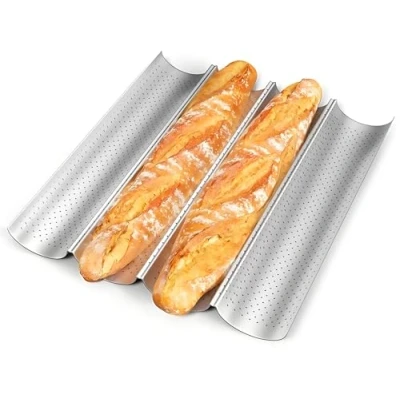 Immagine di Amagabeli Stampo per Baguette, 38cm x 33cm Teglia Pane Francese Argento Con Rivestimento Antiaderente