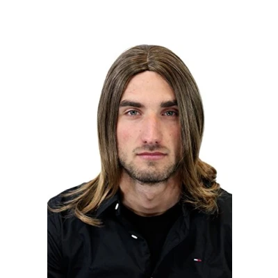 Immagine di Wig Me Up Parrucca Da Uomo, Lunga, Colore Castano/Castano Chiaro, Giovanile, Con Punte Schiarite E Riga In Mezzo, Gfw891 2T19