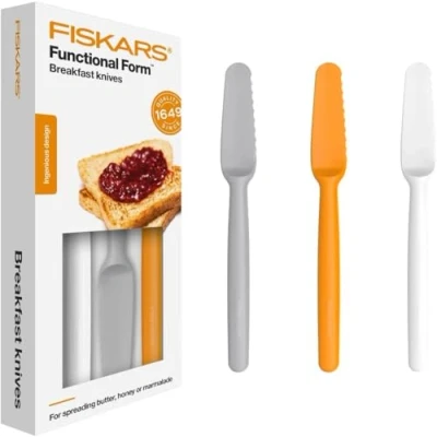 Immagine di Fiskars Set di coltelli da colazione, 3 pezzi, Plastica, Bianco/Arancione/Grigio, Functional Form, 1016121