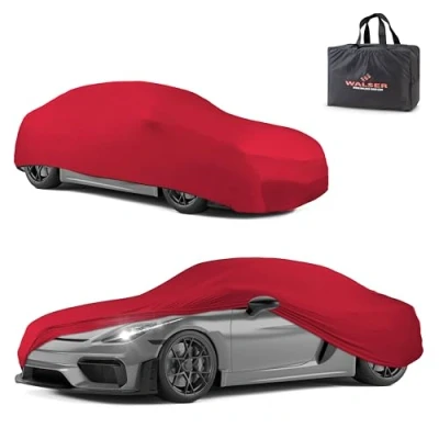 Immagine di WALSER Telone per auto interni Indoor Stretch Plus, morbido uso interno, garage completo lavabile, antipolvere Combi M, rosso