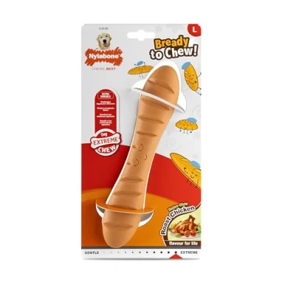Immagine di Nylabone Extreme Chewers Giocattolo da masticare per cani, in nylon resistente, anti noia, pulisce i denti, sapore di pollo arrosto, grande, cani 0 a 23 kg